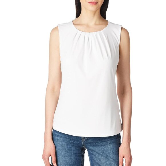 NWT, Calvin Klein Women's Pleat Neck Sleeveless Cami, White, Size 12 - Picture 4 of 8